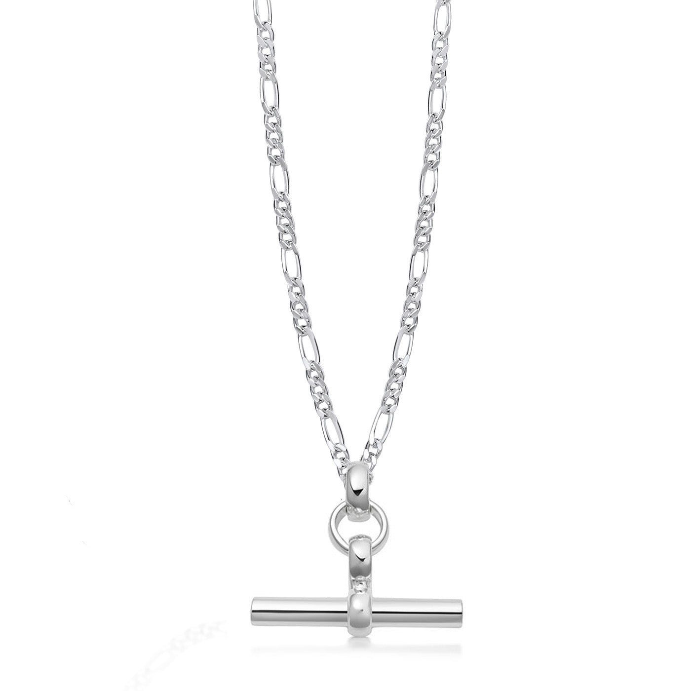 Sterling Silver T-Bar on Figaro Chain 16