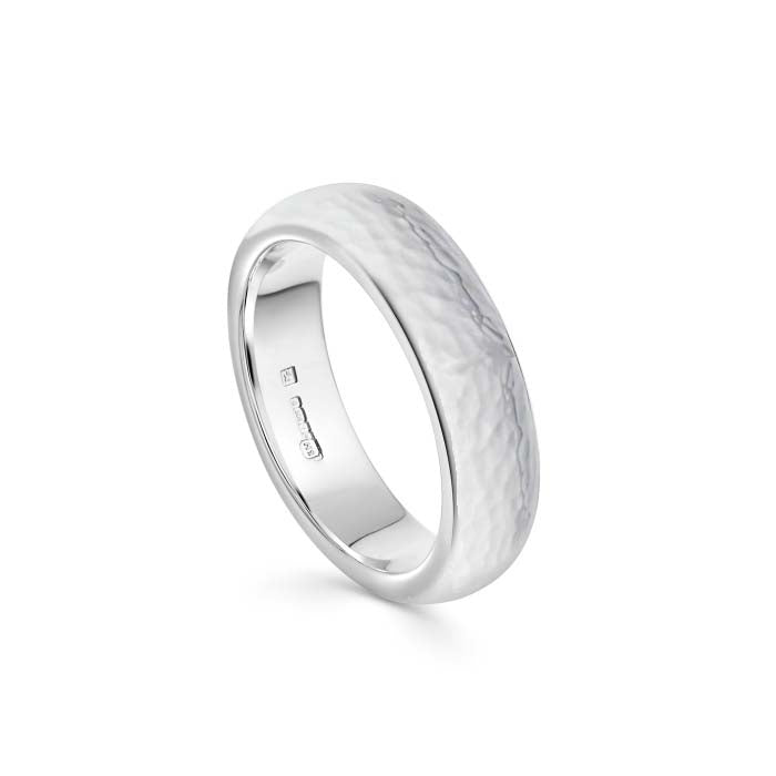 Deluxe Hammered Argentium Silver Ring 6mm Hersey Son