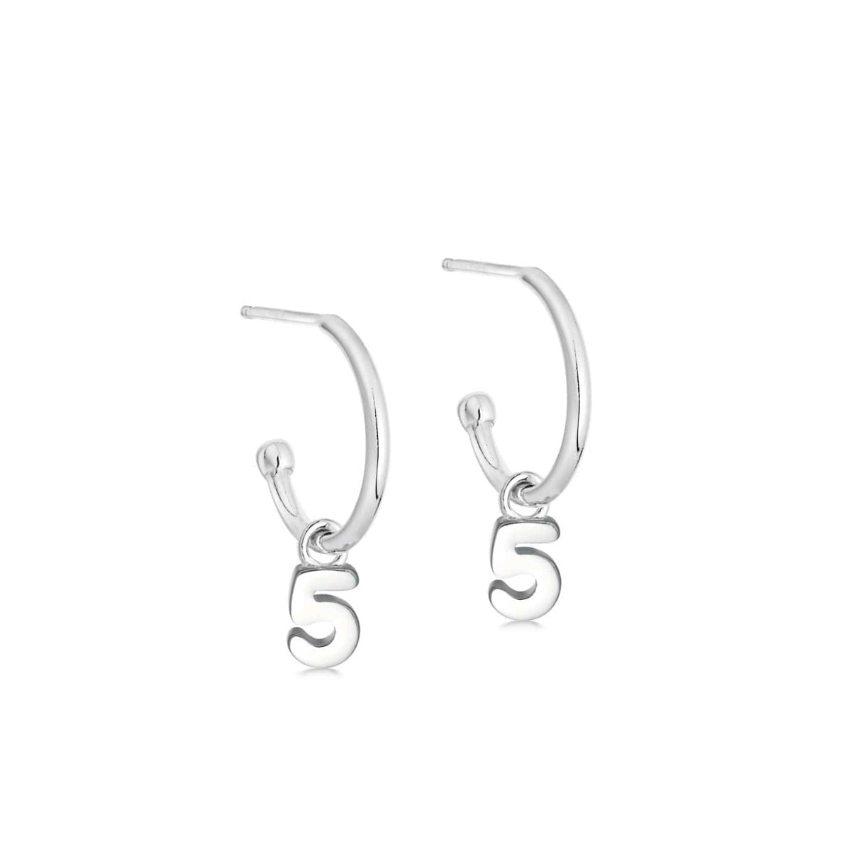 Silver Number Hoop Earrings