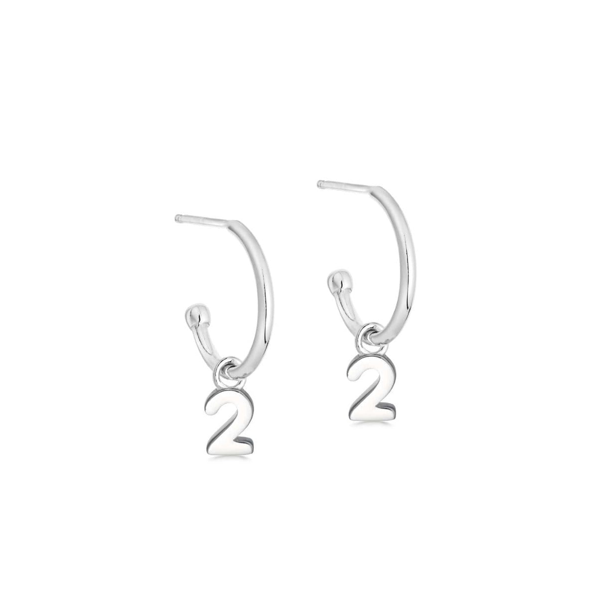 Silver Number Hoop Earrings
