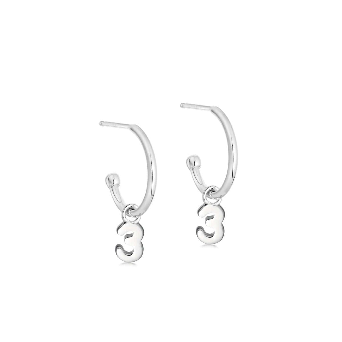 Silver Number Hoop Earrings