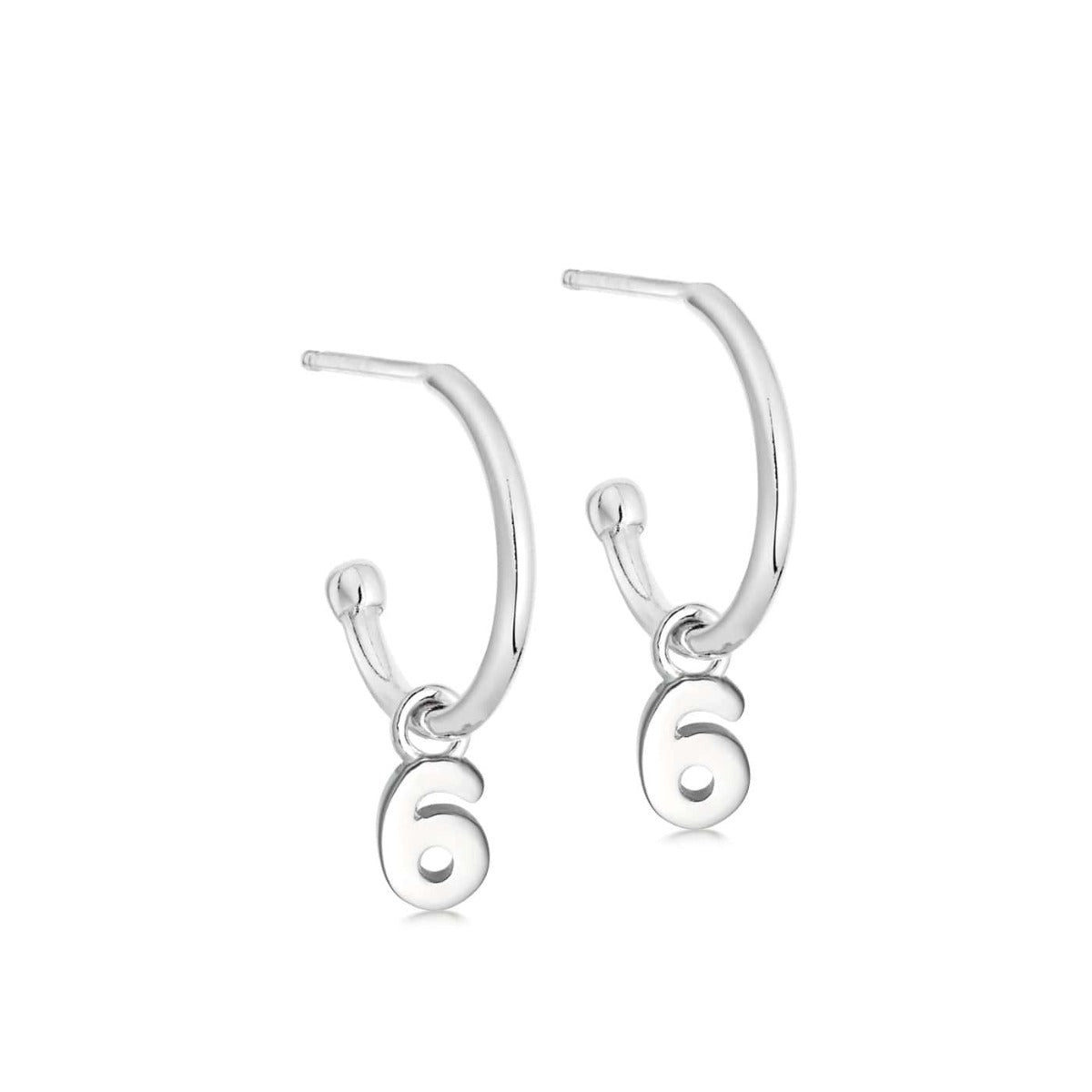 Silver Number Hoop Earrings