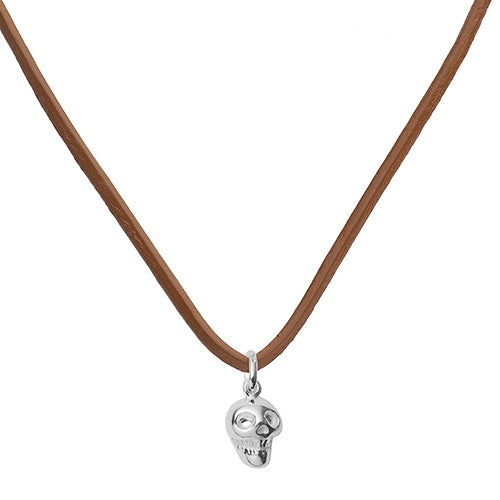Silver Skull Pendant Leather Necklace