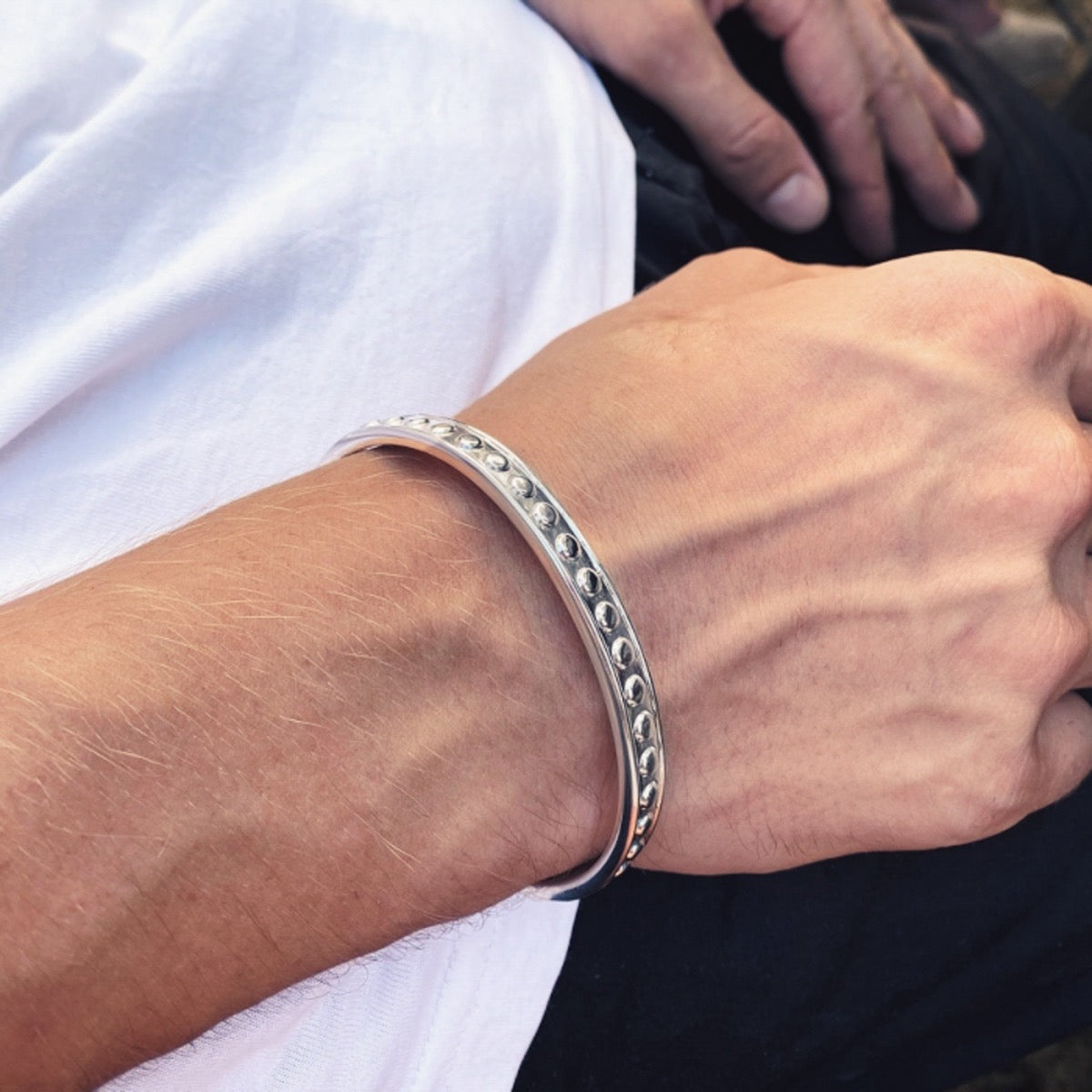 Beaded Silver Mens Cuff Bracelet - hersey-and-son