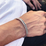 Beaded Silver Mens Cuff Bracelet - hersey-and-son