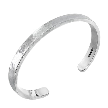 Solid silver beaten mens bracelet