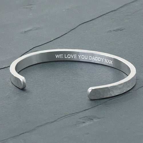 silver engraved mens beaten bracelet