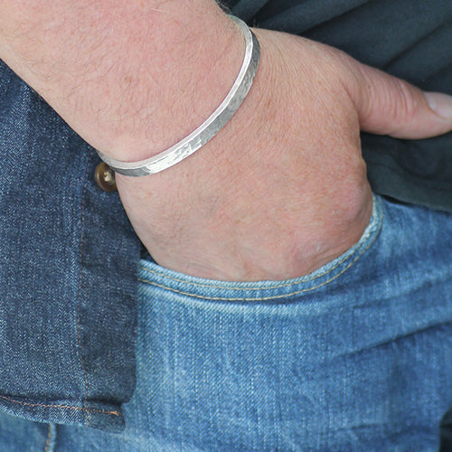 Heavy Beaten Mens Silver Bracelet