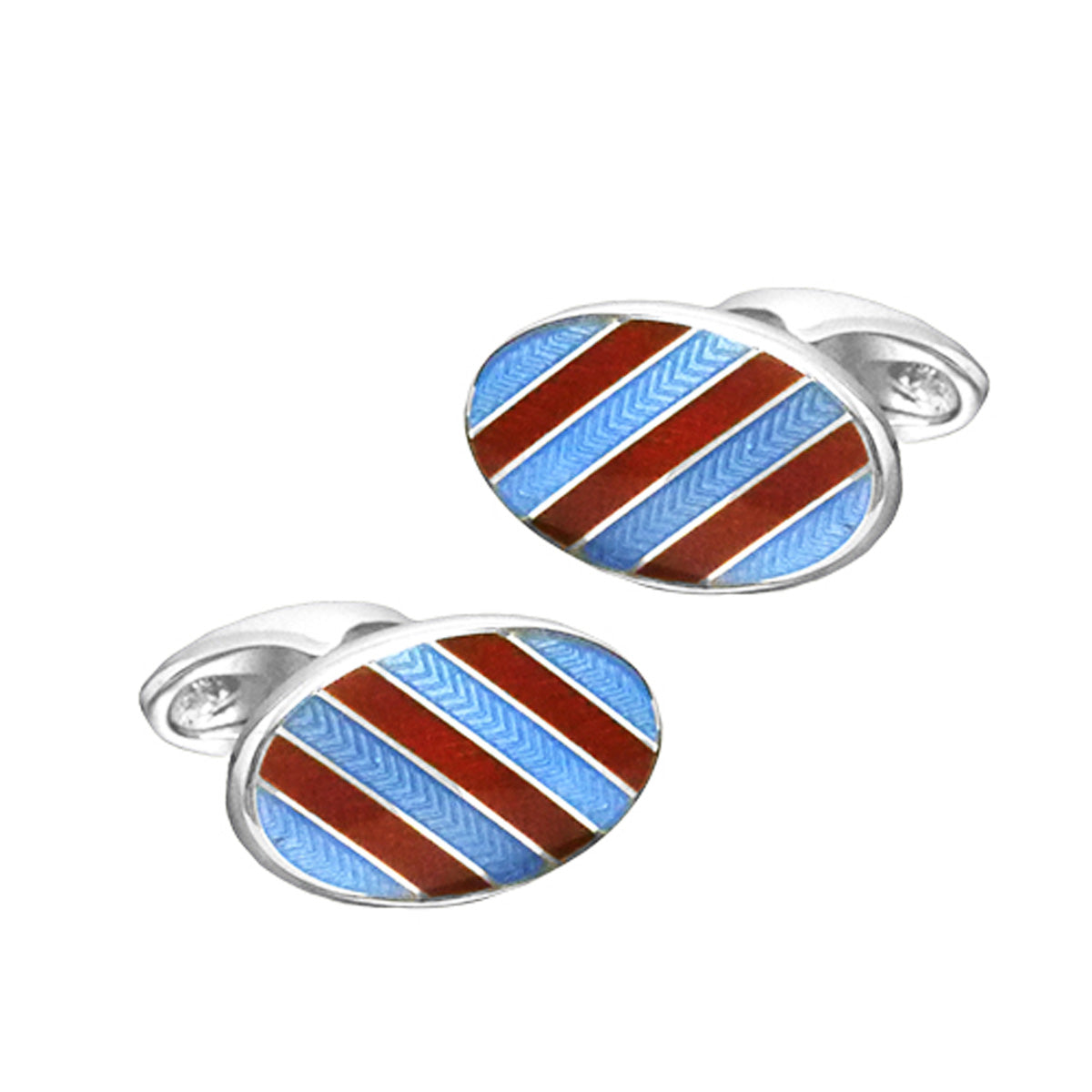 Claret and blue striped vitreous enamel cufflinks