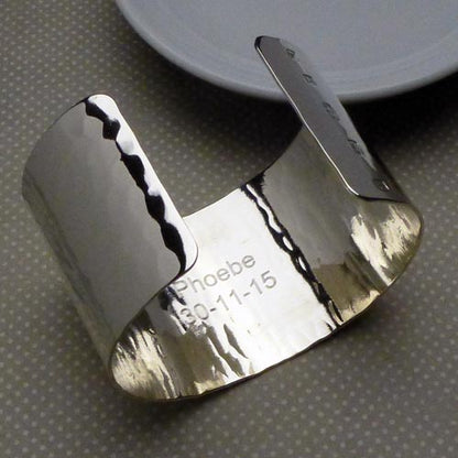 Silver Cuff No.1.Wide - Hammered 40mm Engraved
