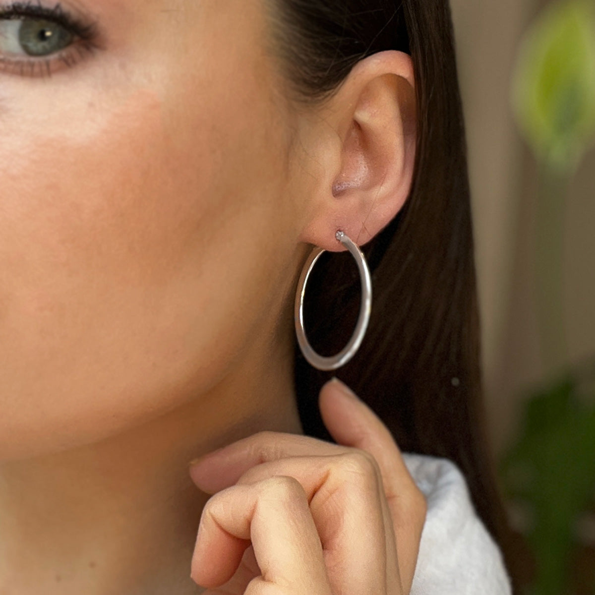 Sterling Silver Flat Hoop Earrings