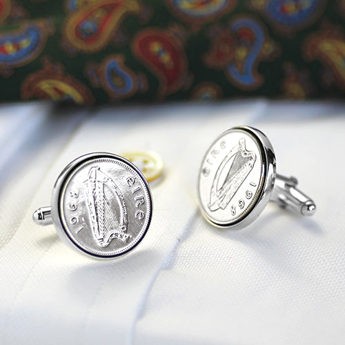 Silver irish lucky sixpence cufflinks