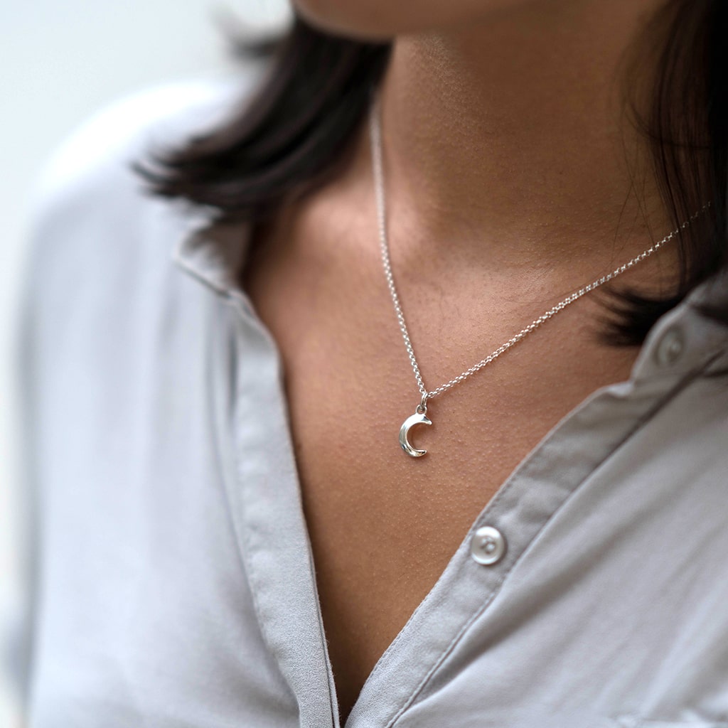 Childs Solid Silver Moon Necklace