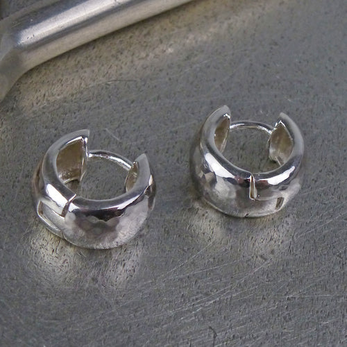 Hammered Huggie Earrings Silver