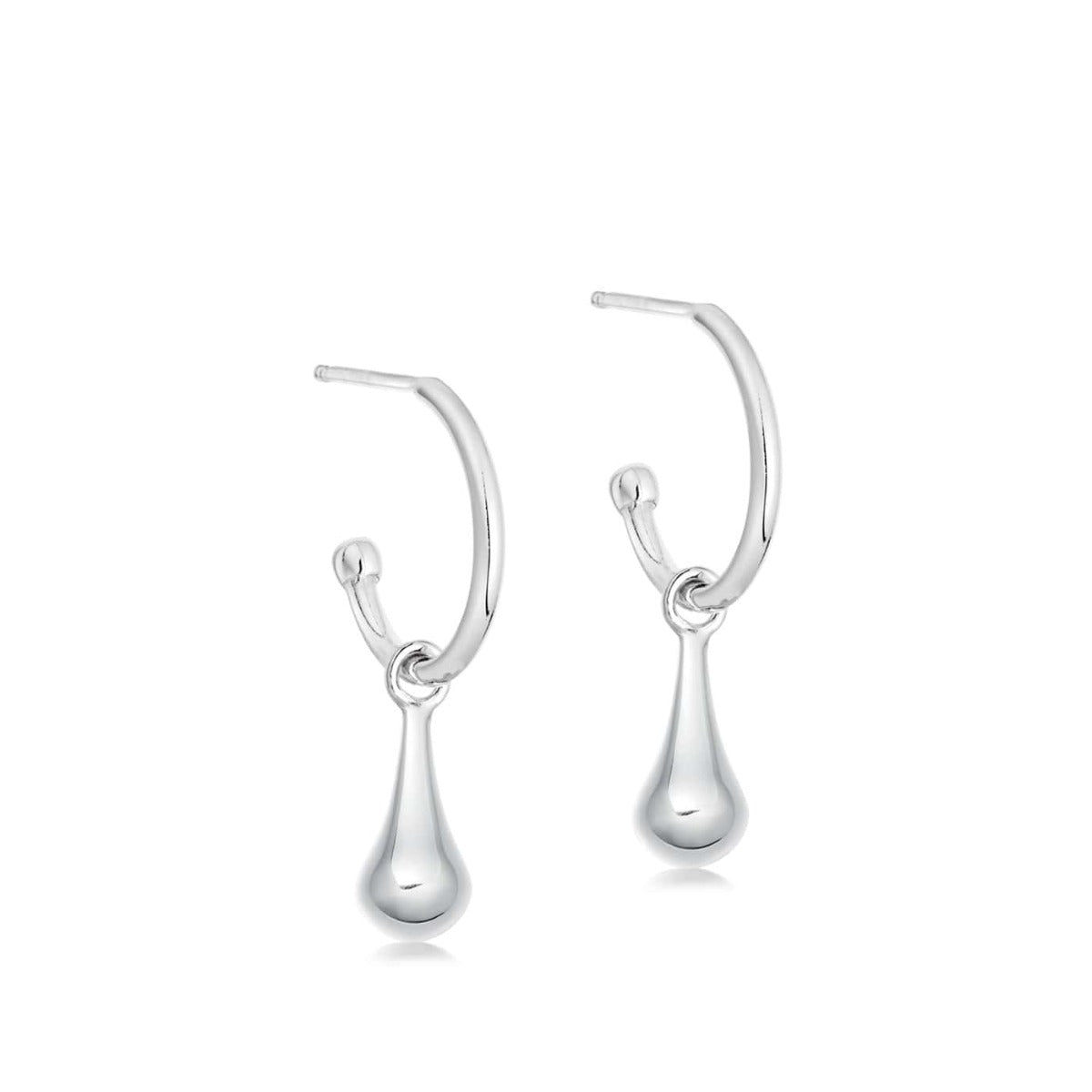Silver Mini Droplet Charm Hoop Earrings| Hersey Son Silversmiths