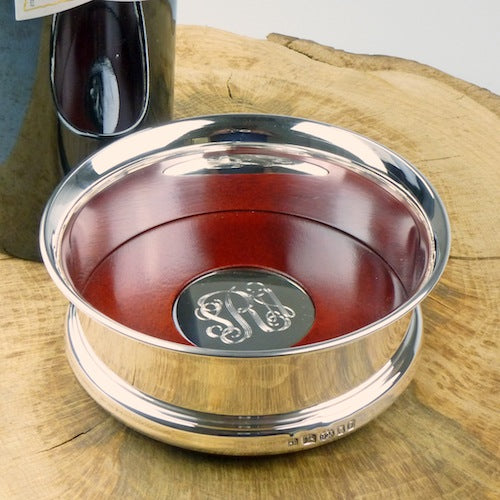 Flared Edge Silver Wine Coaster Monogrammed