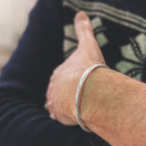 Mens Square Sided Open Silver Bangle - hersey-and-son