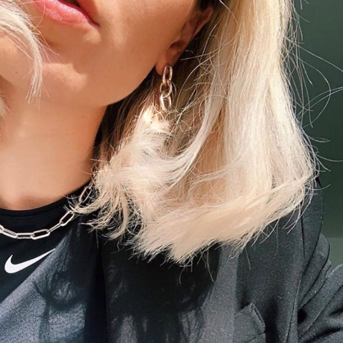Silver triple chain link earrings