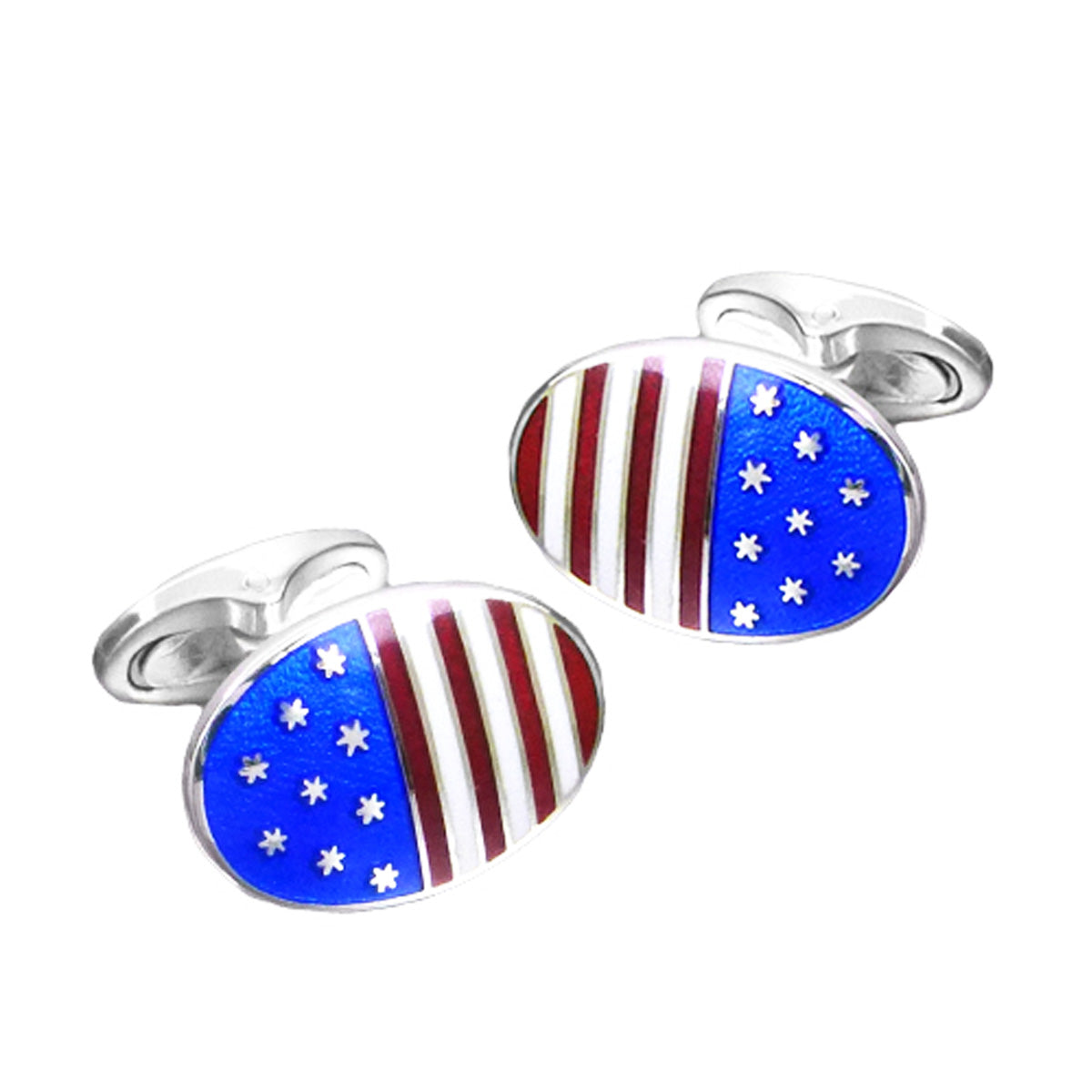 Silver Stars and stripes USA Vitreous enamel cufflinks 