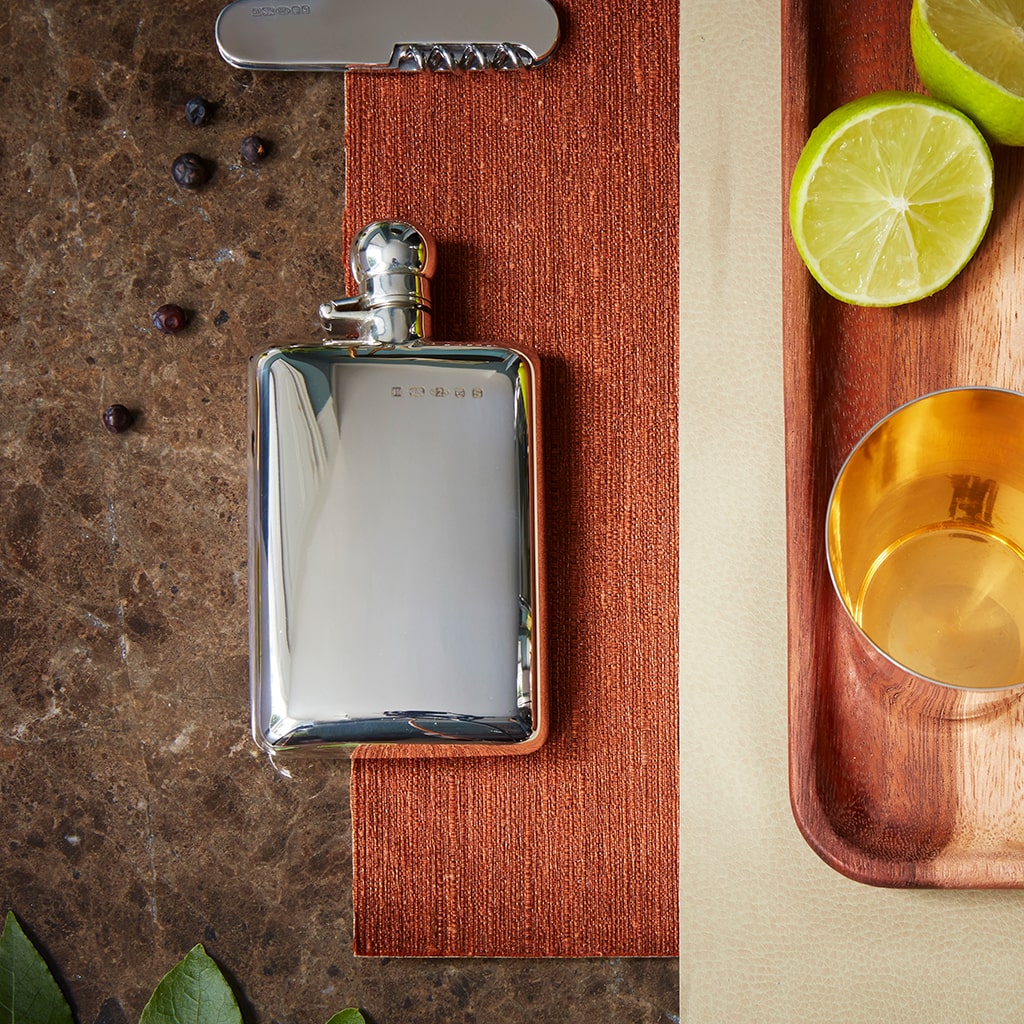Silver hip flask.