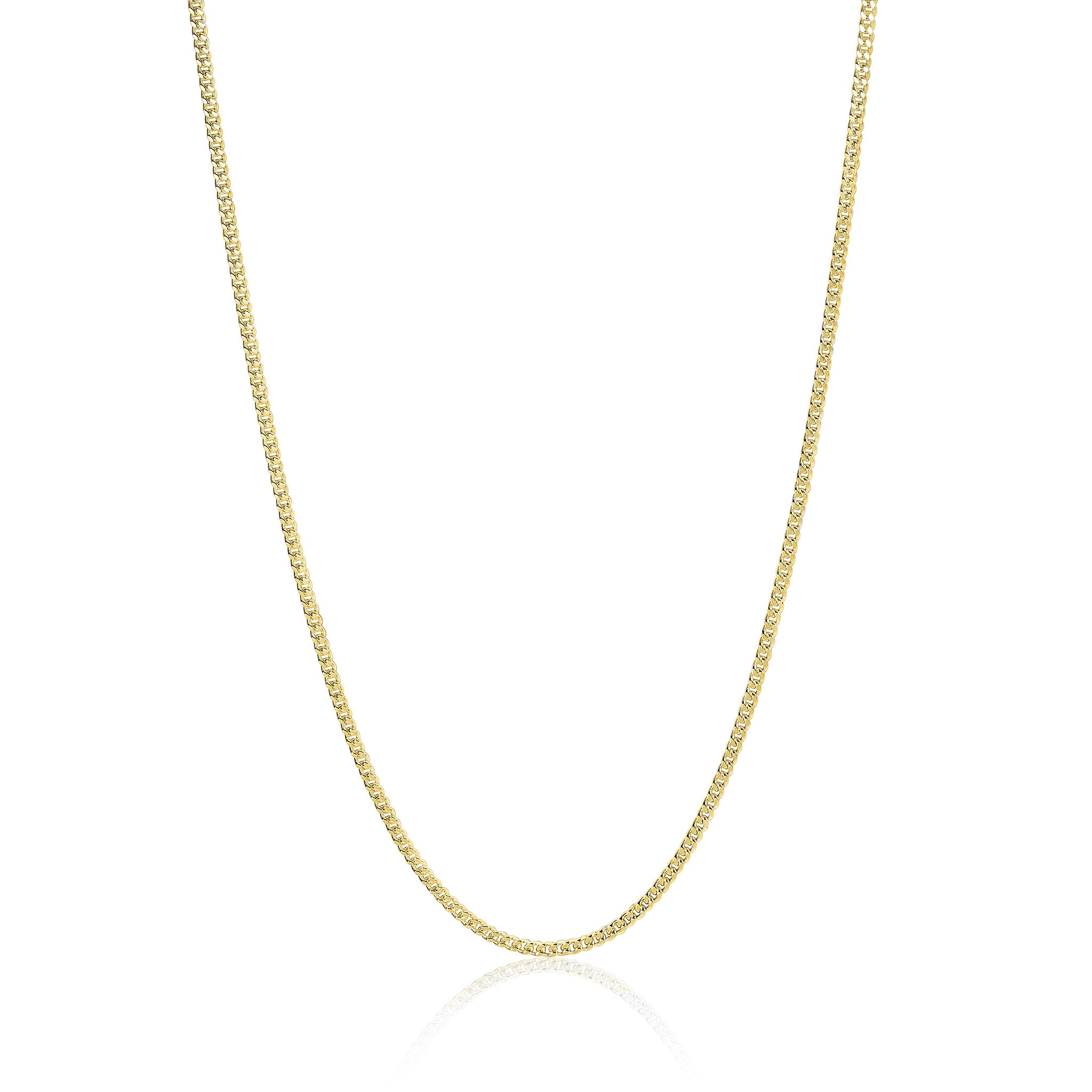 Gold chain necklace on a white background