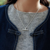 Chunky Sterling Silver T-Bar Necklace - Curb Chain