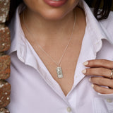 Silver St Christopher Rectangular Necklace - Figaro Chain
