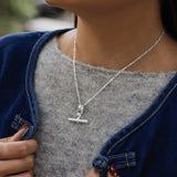 Sterling Silver T-Bar Necklace - Figaro Chain