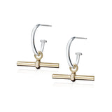 Silver & 18ct Gold Plated T-Bar Hoop Earrings