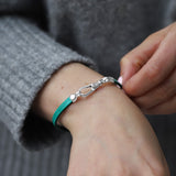 Sterling Silver & Green Leather Bracelet - Albert Clasp