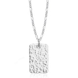 Hammered Silver Dog Tag Necklace - Figaro Chain