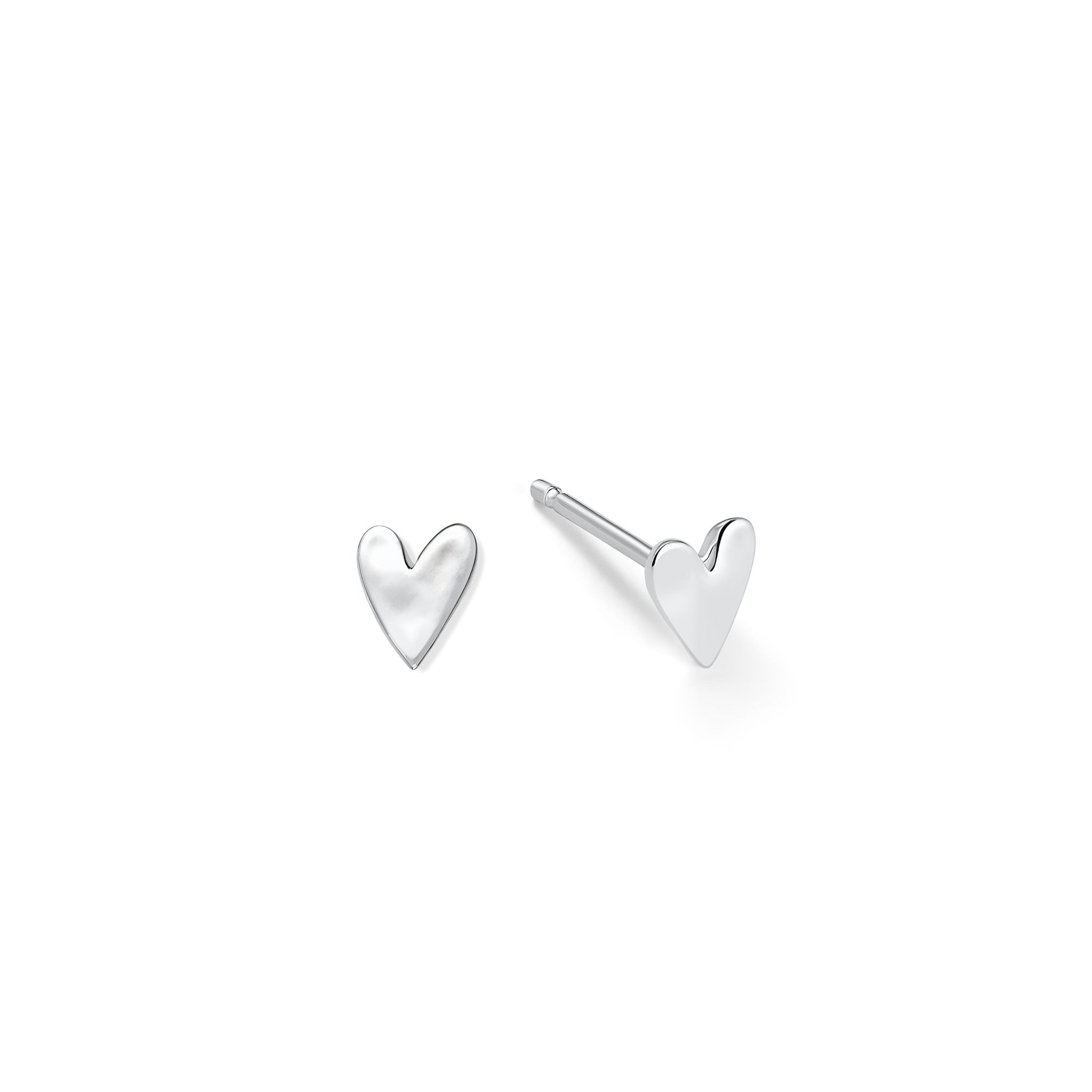 Silver heart-shaped earrings on a white background
