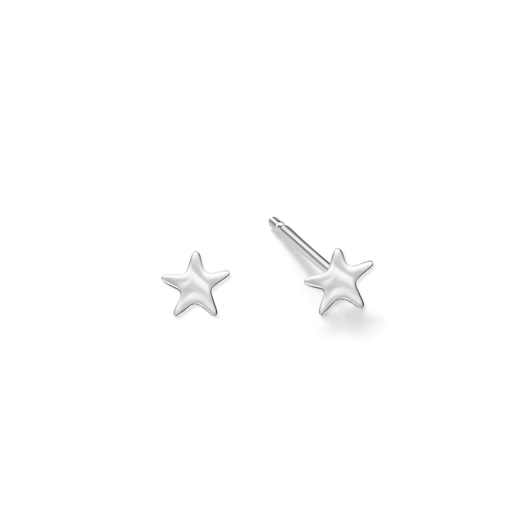 Star-shaped silver earrings on a white background