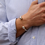 Mens Silver Ball Torque Bracelet