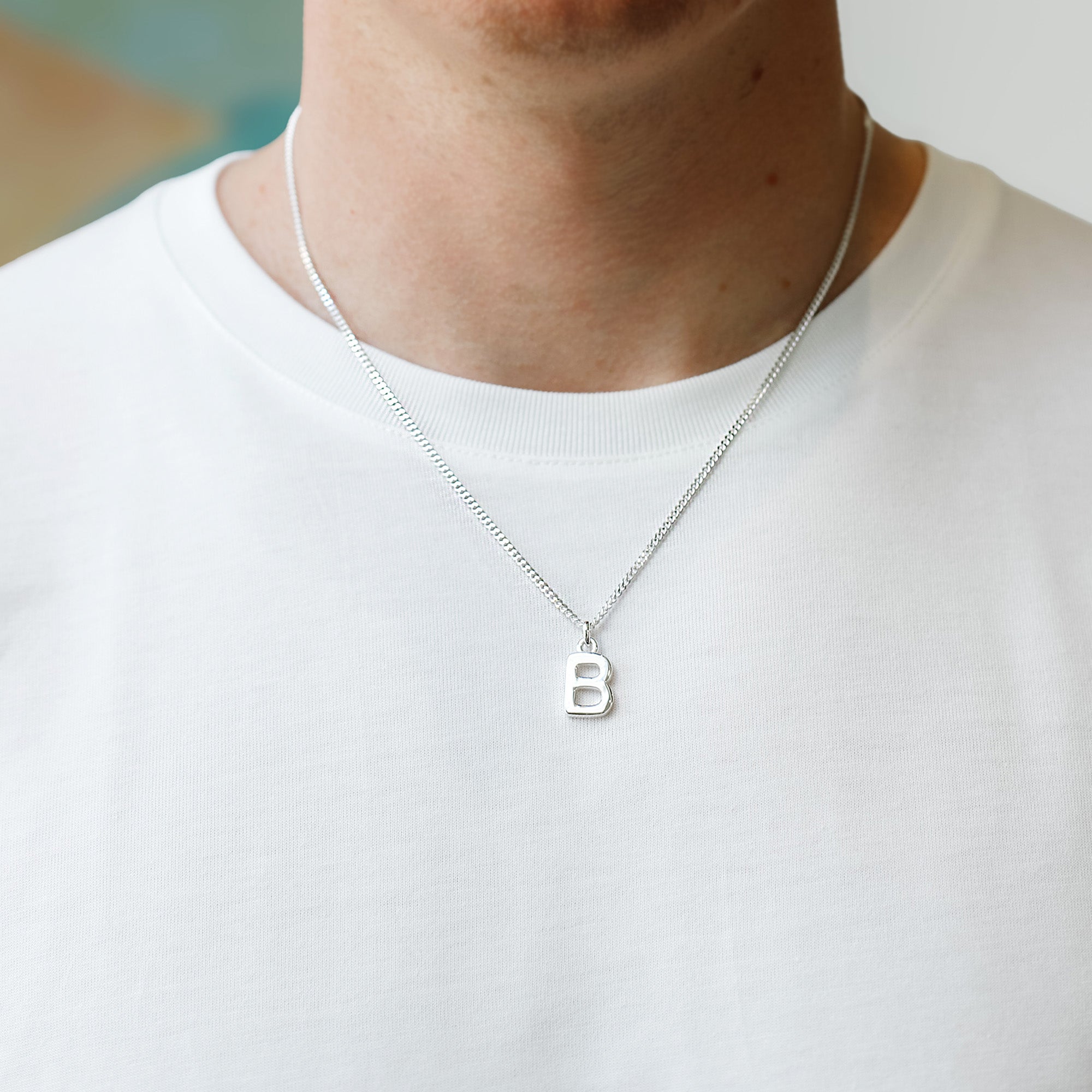 Initial Necklace Letter B Pendant Silver Alphabet B Silver