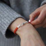 Sterling Silver & Orange Leather Bracelet - Albert Clasp