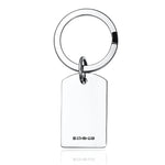 Silver dog tag keyring on a white background