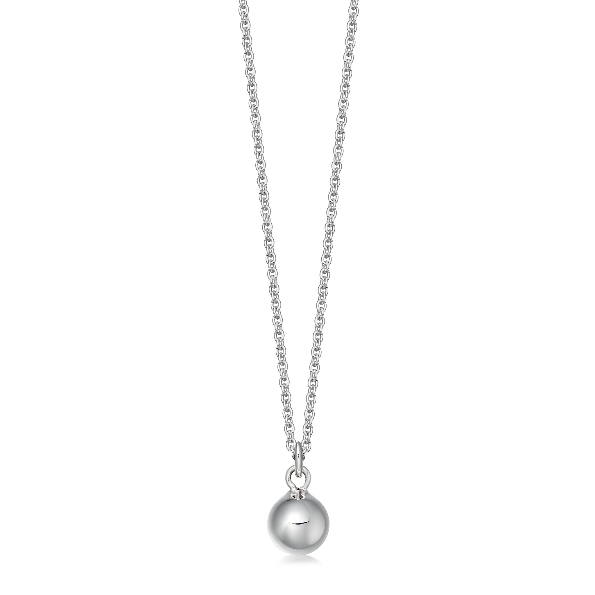 Sterling silver ball pendant on a white background