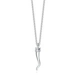Silver necklace with a horn of life pendant on a white background
