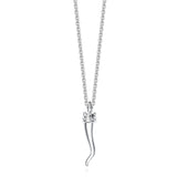 Silver necklace with a horn of life pendant on a white background