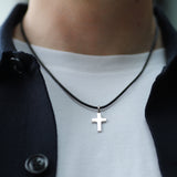 Silver Cross on Leather Necklet - 20mm