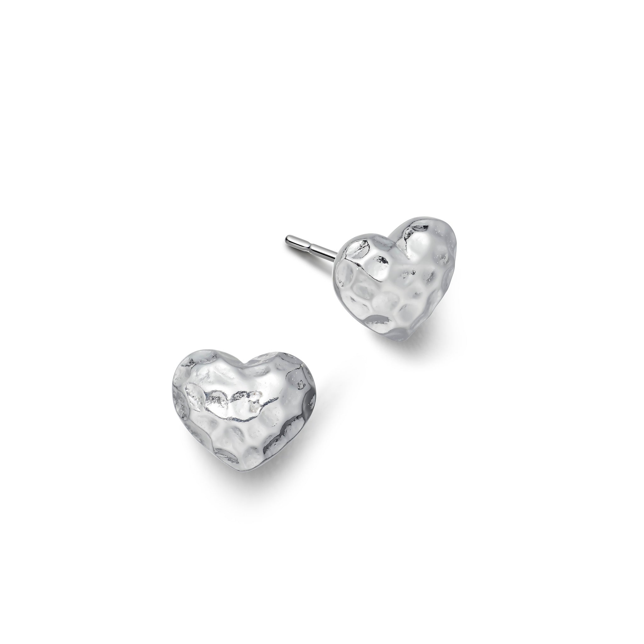 Sterling silver hammered heart stud earrings