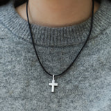 Silver Cross on Leather Necklet - 20mm