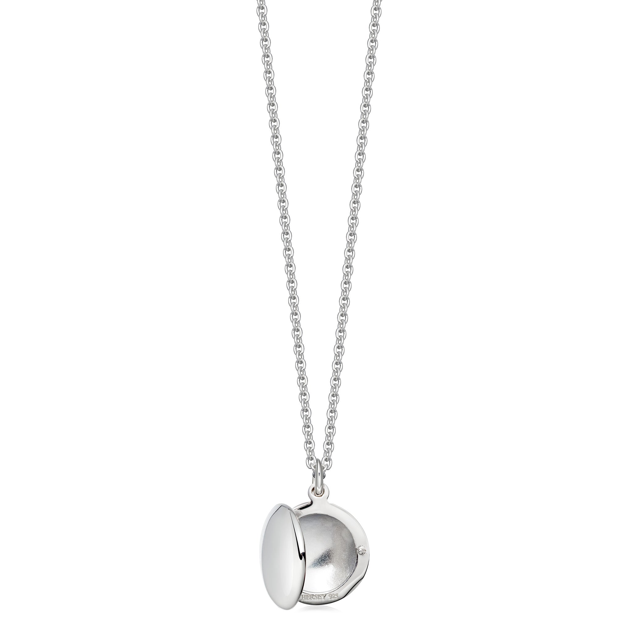 Small round sterling silver locket - open