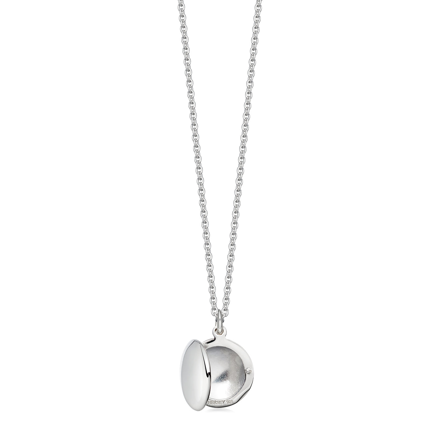 Small round sterling silver locket - open