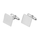 Pair of silver square cufflinks on a white background