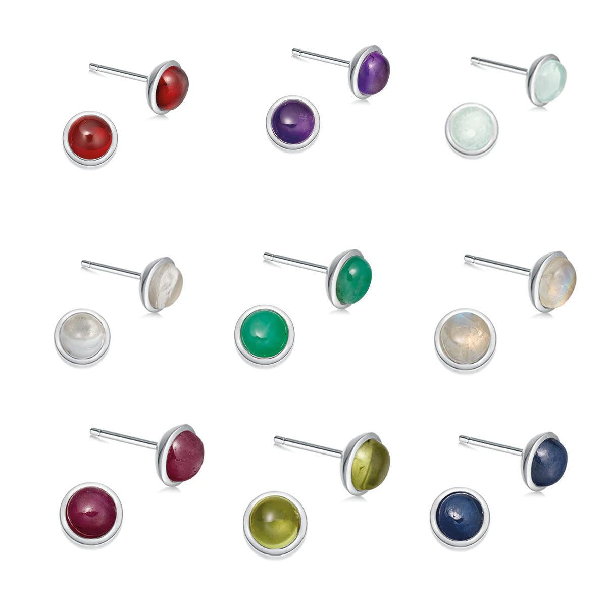 Sterling Silver Birthstone Stud Earrings