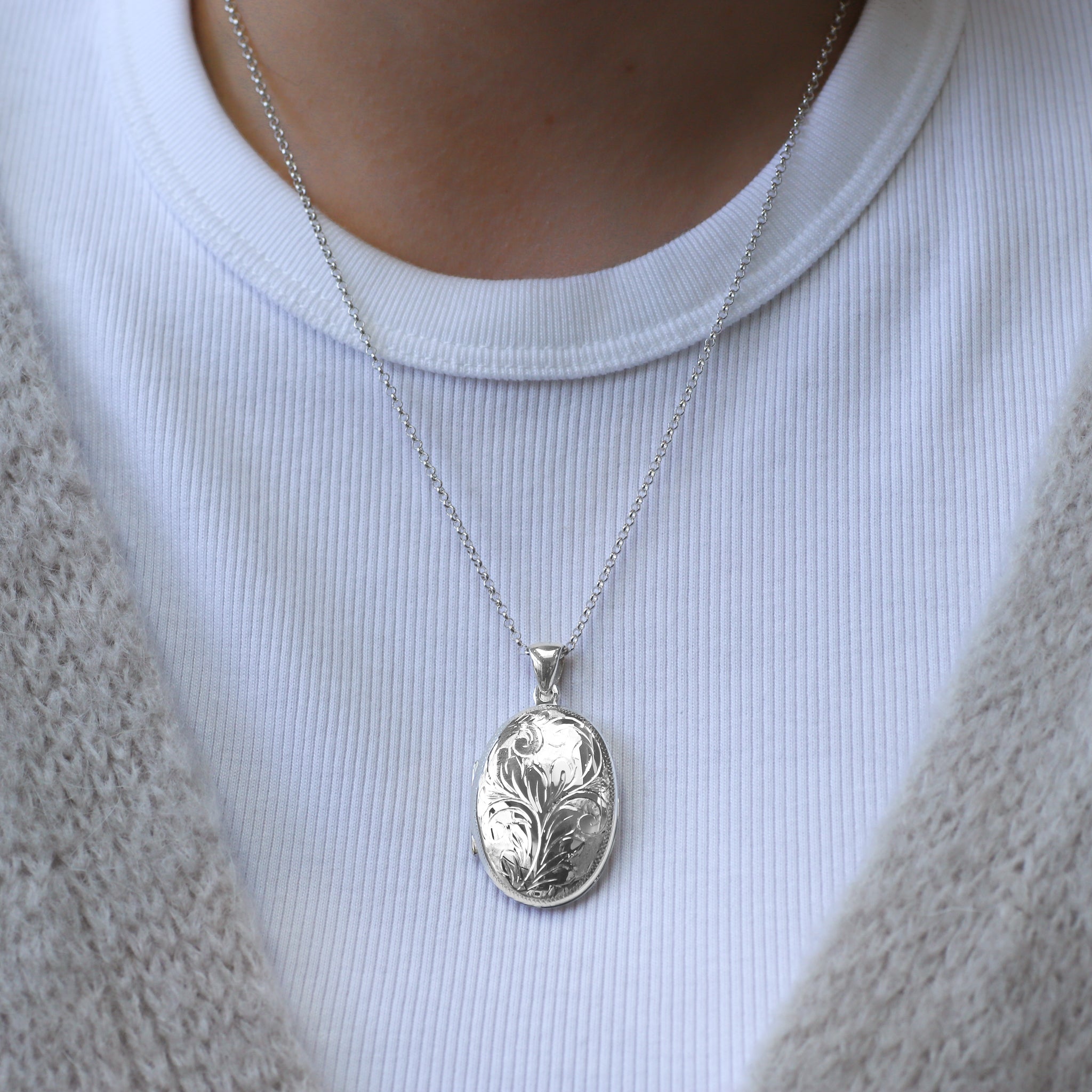 Locket For Men Oval Sterling Silver Hand Engraved Locket | Hersey & Son