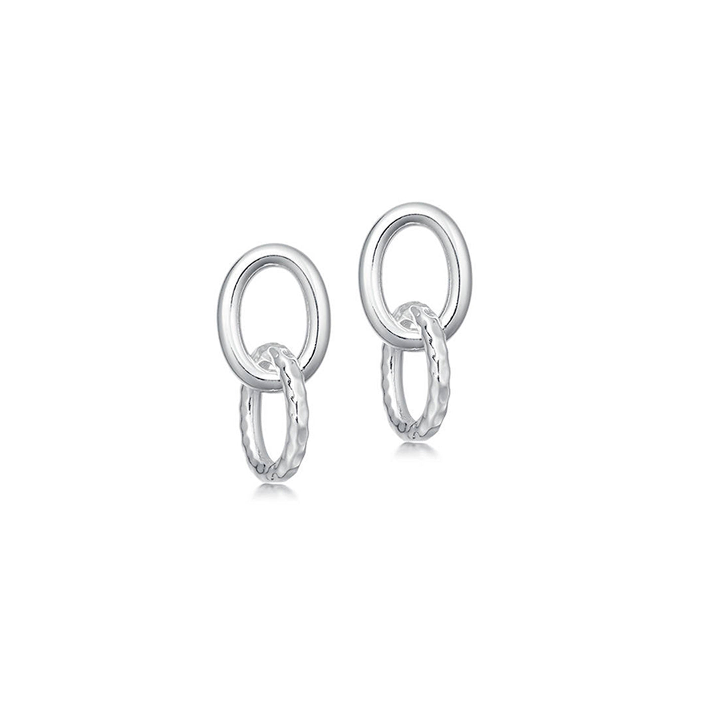 Pair of silver chain link earrings on a white background