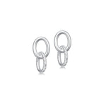 Pair of silver chain link earrings on a white background